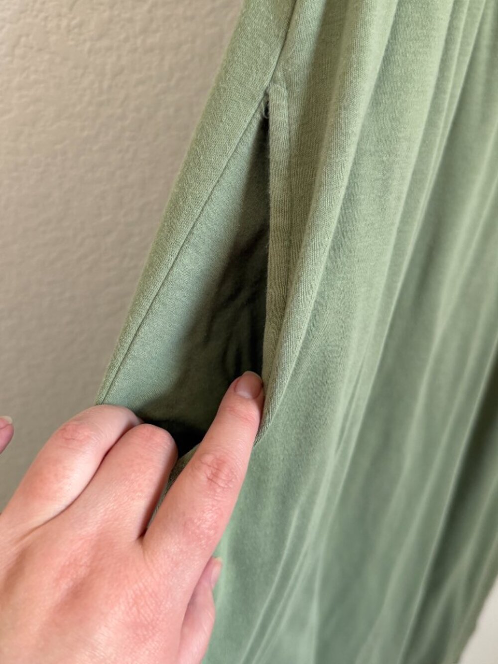 Coldwater Creek Olive Green 100% Cotton Jersey Short Sleeve Midi Dress Pockets - Picture 4 of 9